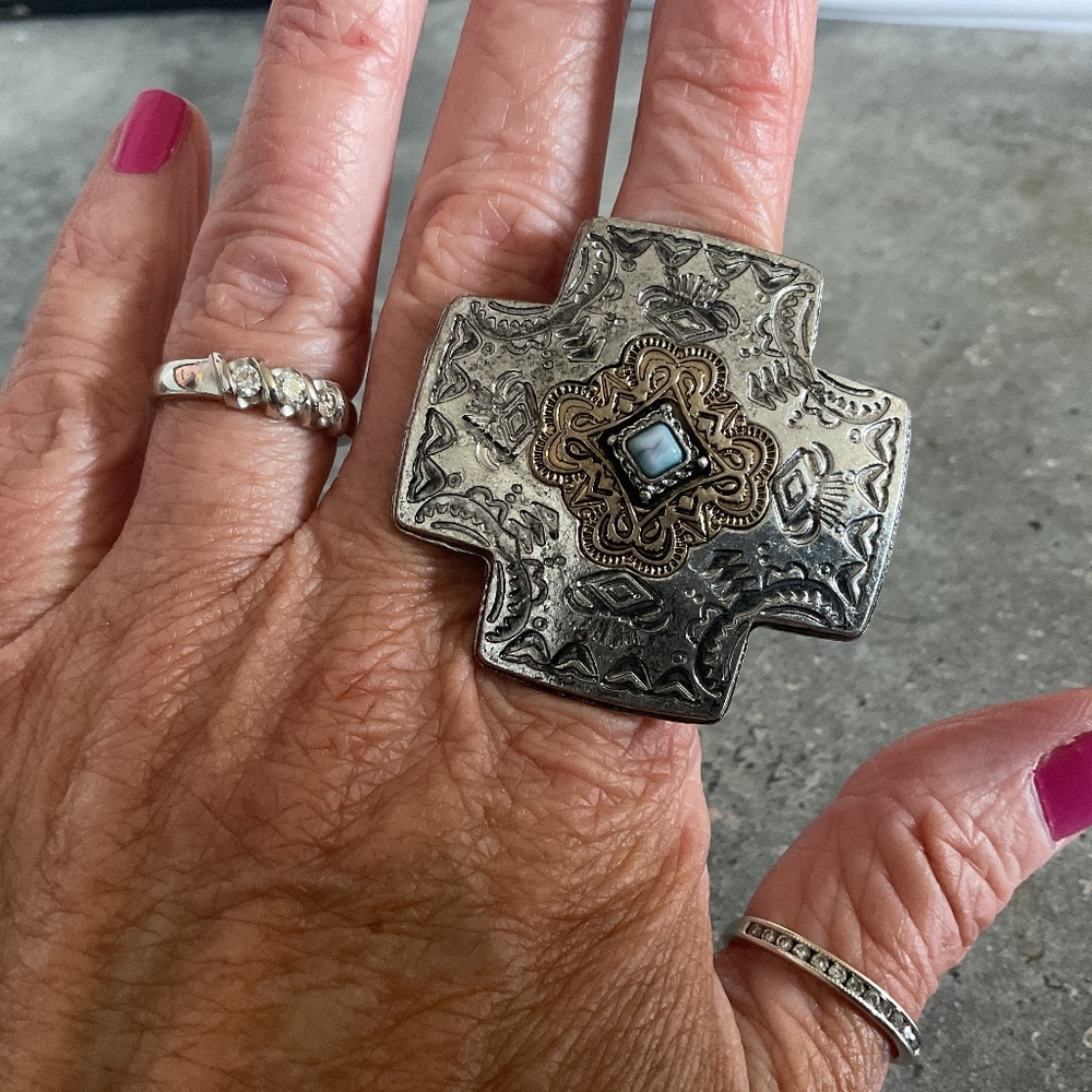 New!  Silver statement ring with small turquoise stone